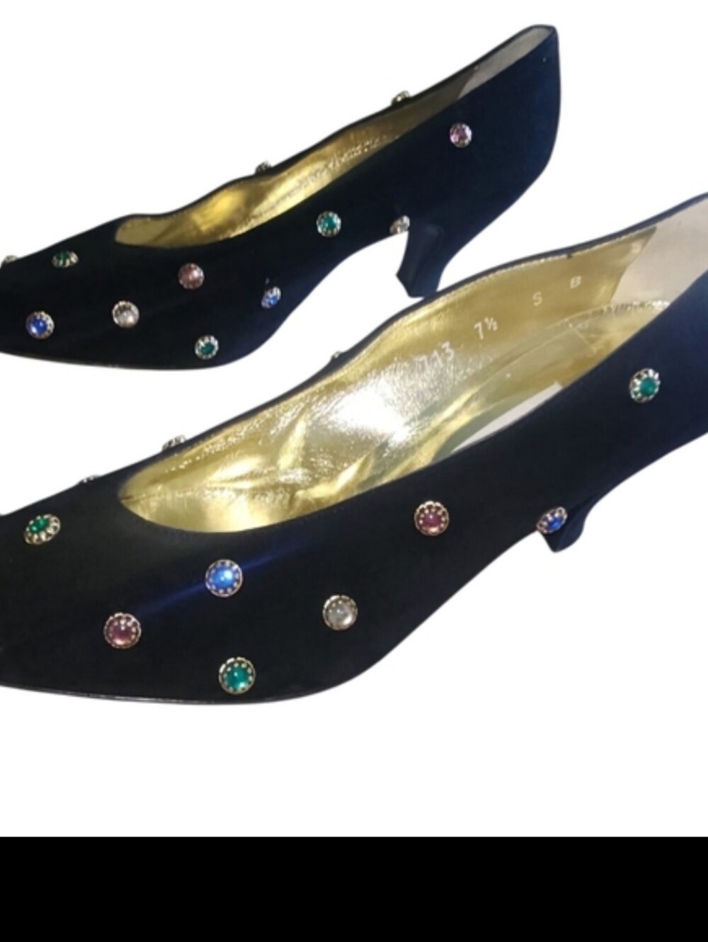 Vintage Escada Black Suede Rhinestone Studded Pump Heels 7.5 NWOT